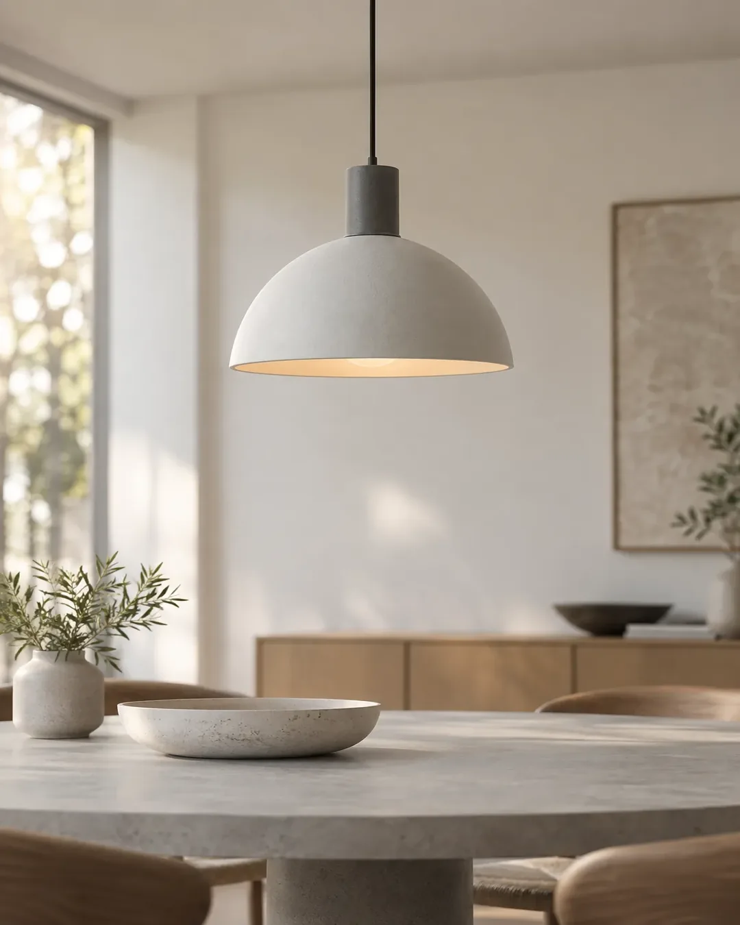 Pale table lamp against a light architectural wall
