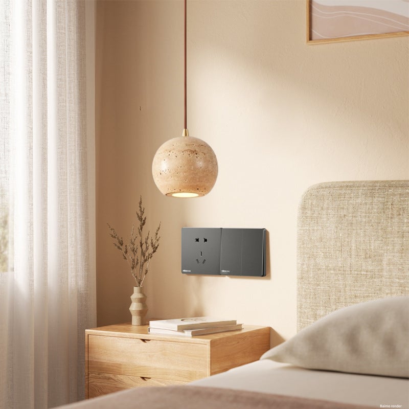 Traditional Japanese Travertine Wood Pendant Lamp G77