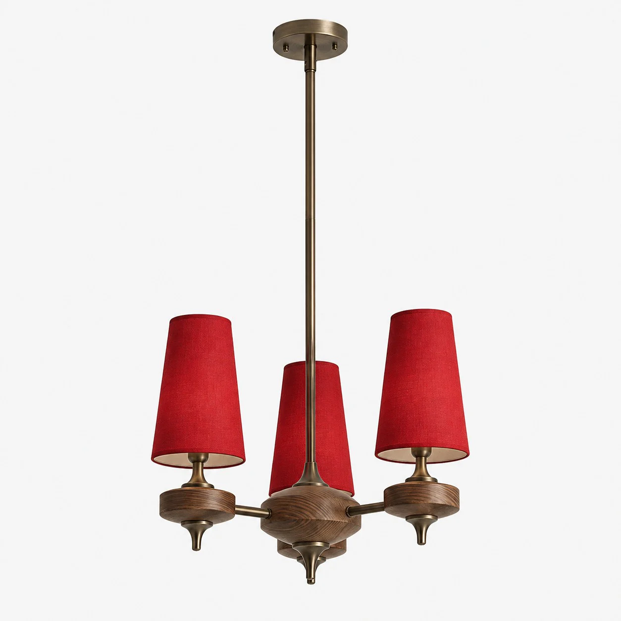 3-light Hour Rho chandelier with red velvet shades