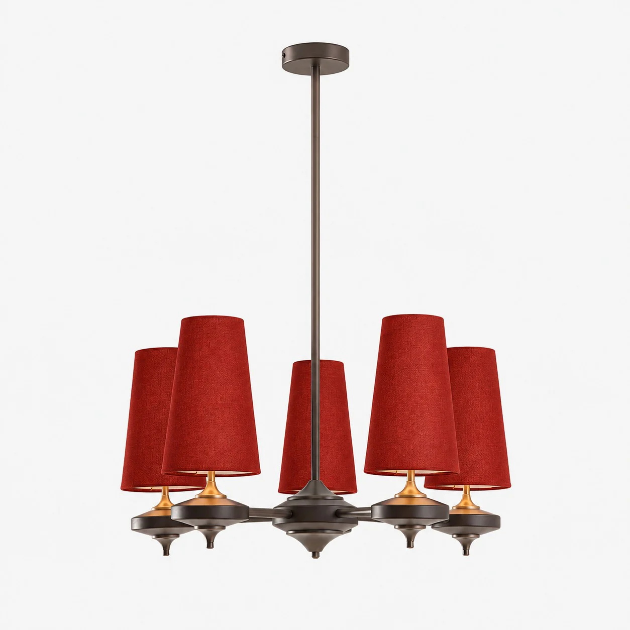 5-light Hour Rho chandelier with red velvet shades